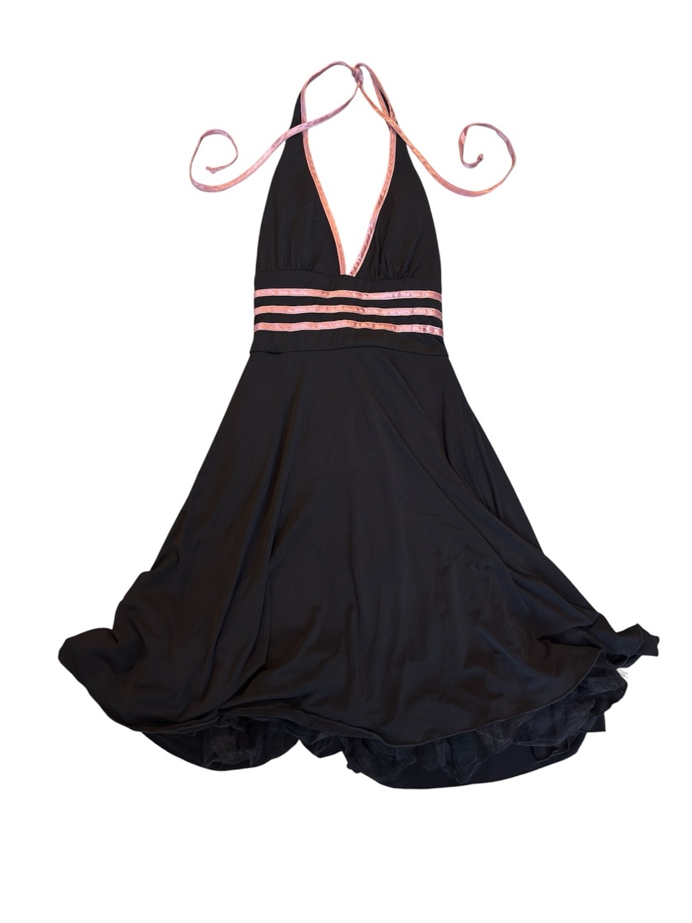 XOXO Black Midi Halter Dress with Pink Trim